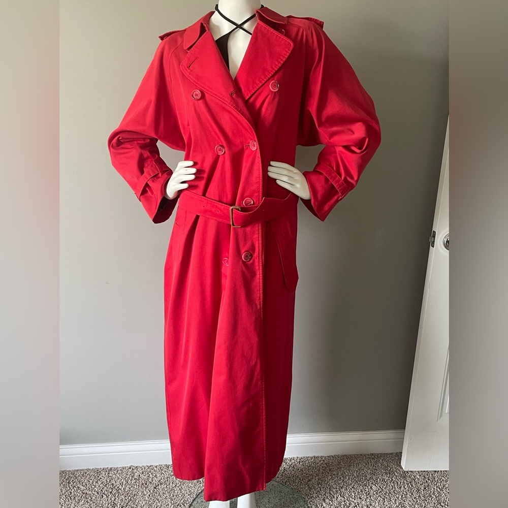 Vintage Burberry Red Double-Breasted Long Trench Coat